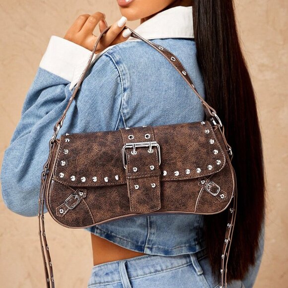 Brown western cowgirl faux leather purse bag - Picture 1 of 8